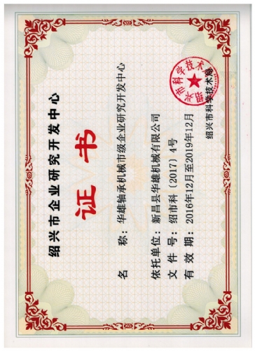 Certificate of Shaoxing enterprise research and Development Center