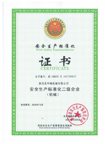 Safety production standardization certificate